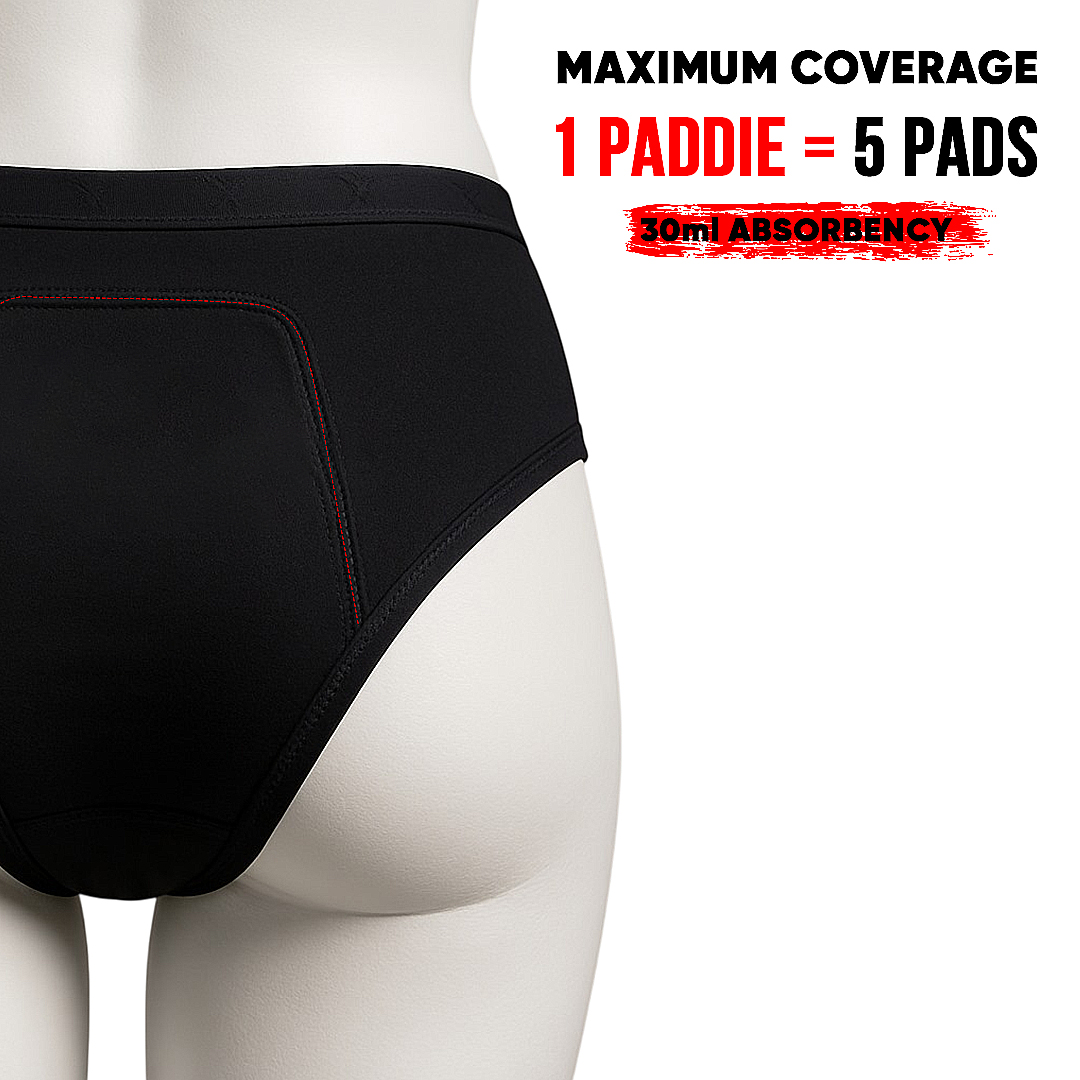 XYcromax Go Paddie reusable period panty back view – 30ml absorbency equal to 5 pads, maximum coverage